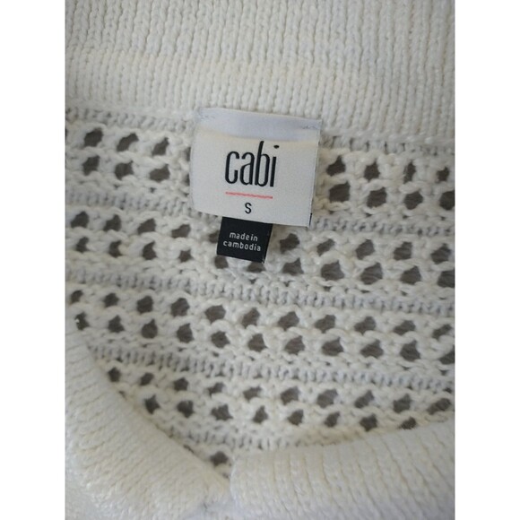 Cabi Open Stitch Cardigan #6237 White  Women's Small Coastal Sweater pockets - Picture 5 of 14